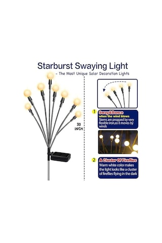 Ulzyvf Abs Çelik Güneş Panelli 8 Başlı Manuel/otomatik Bahçe Aydınlatma Siyah Siyah