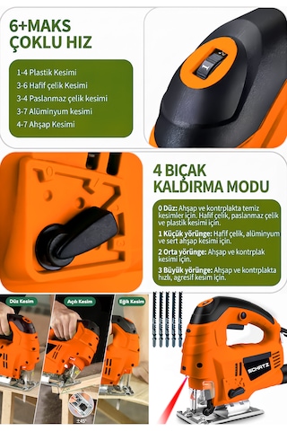 Schatz 800 W Lazerli Devir Ayarlı Dekupaj Testere Makinesi Turuncu + 5 Adet Testere Ucu