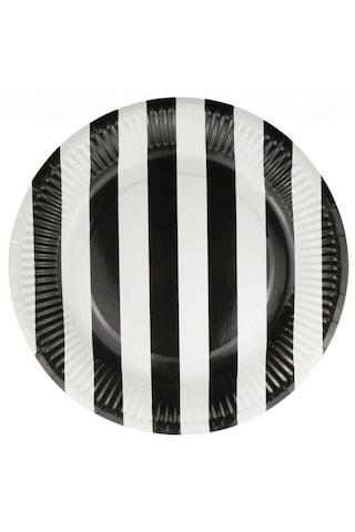 Tabak Karton Çizgili Siyah Beyaz 23 Cm Pk:8 +3