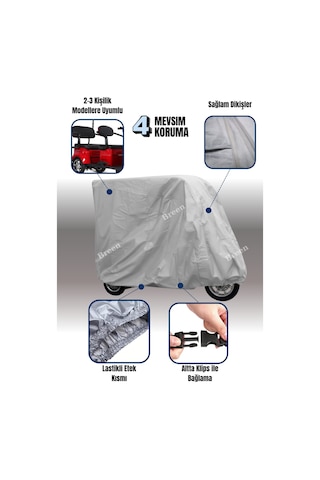 Gri Kabinli 3 Kişilikli Moped Brandası, 3 Teker Kabin Brandası