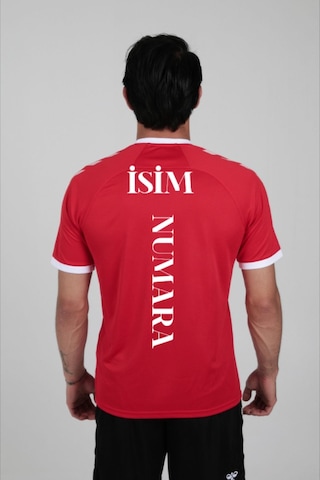 Hummel Milli Takım T-shirt 1.kalite Silikon Dikdörtgen Bayrak Logolu+ Sırta İsim Ve Numara Baskı Kırmızı - Beyaz