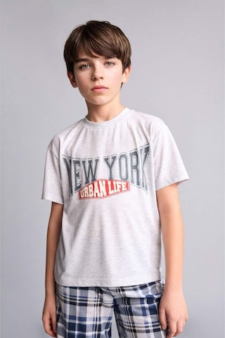 Defacto Regular Fıt Desenli 2li Pijama Takımı Erkek Çocuk H0373a826smgr400 Gri-gr400