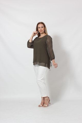 Moda Berray 3243 Kolu Taş Baskılı Şık Bluz Haki 001