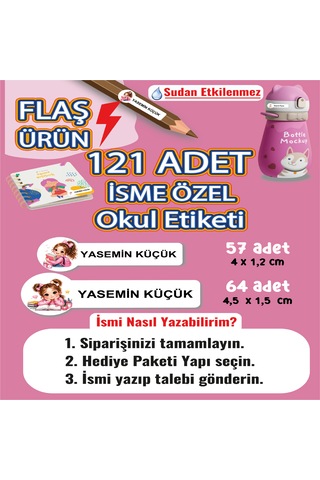 Okul Etiketi Kalem Defter Etiketi Neşeli Kız Özel Isim Yazılabilen Etiket - 121adet
