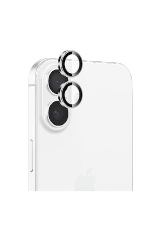 Bix Apple Uyumlu   iPhone 16 / 16 Plus Lens Koruyucu Kamera Lensi 9h Gerçek Cam Crystal Ar+af Beyaz