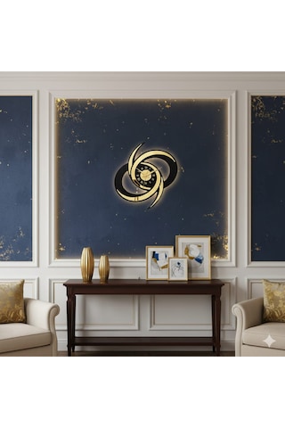 Zerafet Modern Ahşap Üzeri Pleksi Detaylı Duvar Saati Dekorasyon 60 Cm Siyah Gold Çok Renkli