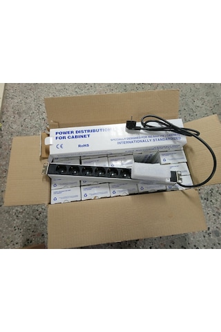 19" 1U 6'Lı Schuko Sigortalı Alüminyum Rack Kabin PDU(25 ADET)