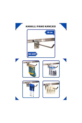 Kanallı Pano Kancası 25 Cm Raf Askısı Raf Kancası Mağaza Düzenleme 150 Adet