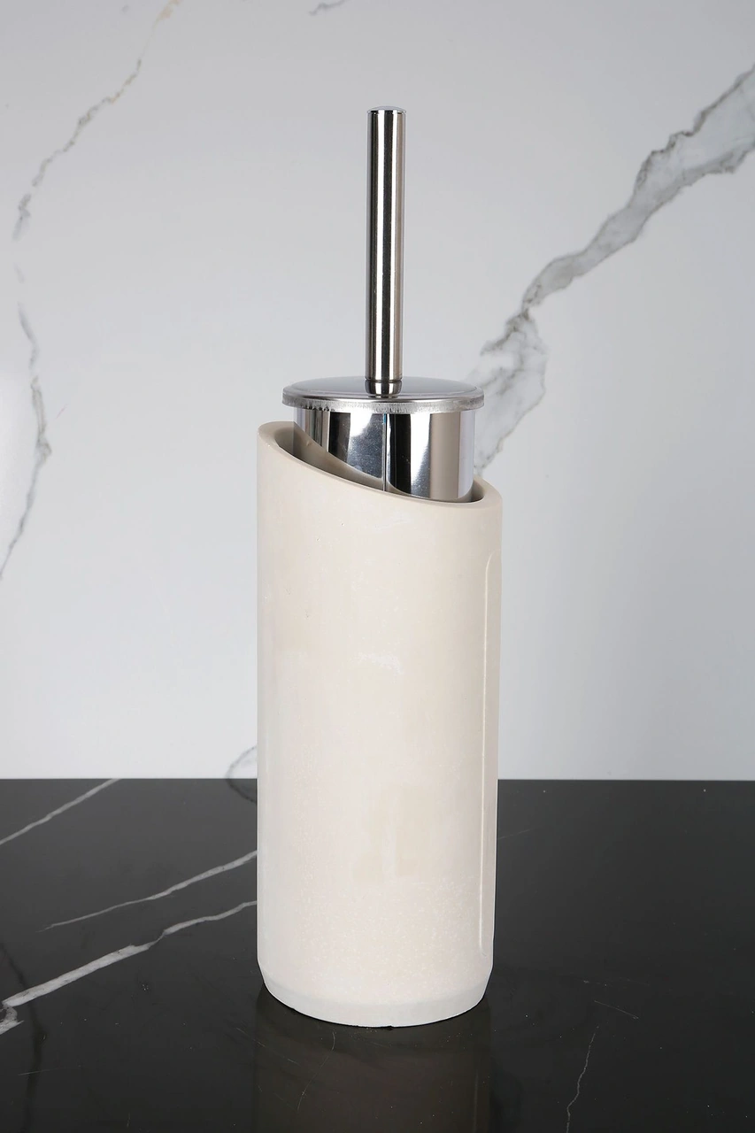 2 Parça Dekoratif Beton Tuvalet Fırçası Metal Wc Fırçalığı Bej - Beyaz