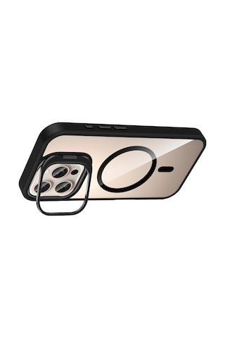 Apple iPhone Uyumlu 16 Pro Kılıf Standlı + Kamera Lens Koruma Setli M-safe Şarj Özellikli Mkst Etro Lacivert Lacivert