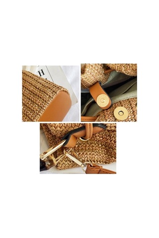 Wondernest Hasır Çanta Omuz Messenger Çanta Bambu Kova Çanta Haki 88991 Modelleri Haki