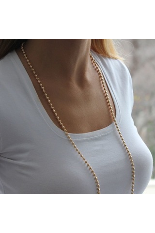 Gold Lazer Kesim Topçuk Kolye - 90 Cm