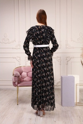 Aymeravm - Omuzu Fırfırlı Desenli Kadın Elbise - She2301Ga