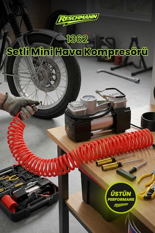 R-1362 Profesyonel Çift Pistonlu Setli Mini Hava Kompresörü 90 Bar