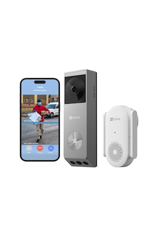Ezvız Wlan Kameralı Görüntülü Kapı Zili, 3mp + 2mp Çift Kamera, Kişi/paket Algılama, Renkli Gece Görüşü, 2 Yönlü Ses, 32gb Dahili Hafıza, Güneş Pilli Kapı Zili %100 Kablosuz, Ep3x Pro + Chime