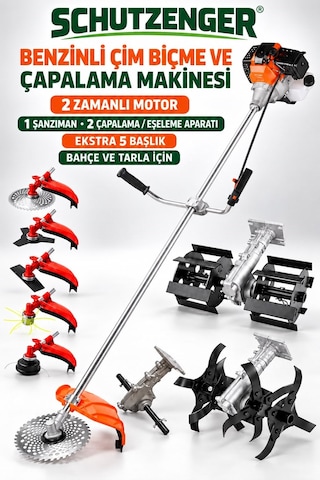 Schutzenger Hp-49 Yan Tipi Benzinli Ot Çim Biçme Tek Gönde 2 Çapalama- Eşeleme Başlıklı 5 Aparatlı Bahçe Seti
