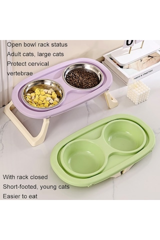 Cbtx Katlanır Evcil Hayvan Kasesi Yeme İçme Kasesi Boyun Koruması Uzun Çift Kase, Stil: Pp Mor