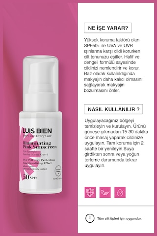 Luis Bien SPF 50+ Ton Eşitleyici Pembe Güneş Kremi 50 ML