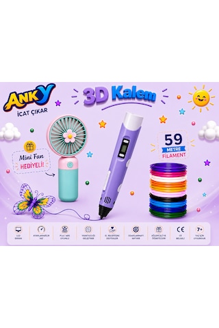 Anky Mor 3d Kalem 50+9 M Flament + Fan Hediyeli