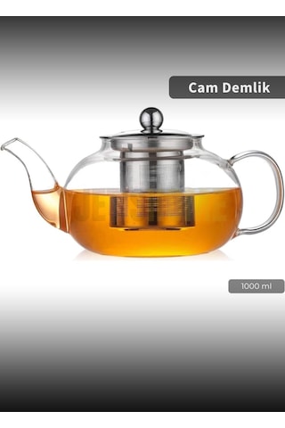 Jet's Home Cam Demlik Borasilikat Demlik Çelik Süzgeçli Çay Demliği Isıya Dayanıklı Bitki Çayı Demlik 1000 Ml Şeffaf
