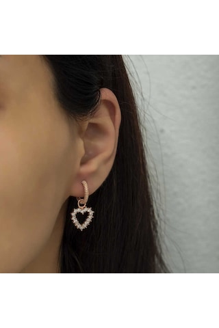 Gümüş Halka Kalp Küpe 14 MM Gümüş