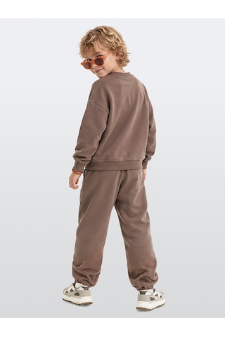 Deno Kids Denokids Erkek Çocuk Eşofman Takım Kaplan Aplikeli Kahverengi %100 Pamuk Kışlık Oversize 5-11 Yaş Çok Renkli