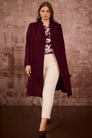 Galaxi Kadın Büyük Beden Düğmeli Kaşe Kaban 4001 Bordo Bordo