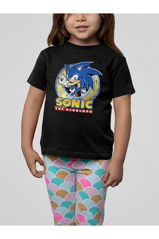 Sevbano Vintage Eskitme Sonic The Hedgehog Baskılı Unisex Çizgi Film Çocu Siyah