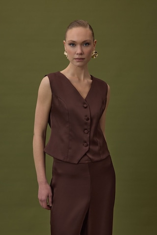 Sateen Klasik Düz Yelek - Kahve-137028 Kahve