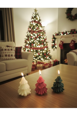Üçlü Yılbaşı Temalı Figürlü Mini Ağaç Mum Seti-soya Wax Çam Ağacı Şekilli Yılbaşı Dekoratif Mum 6 3.5 Cm Çok Renkli