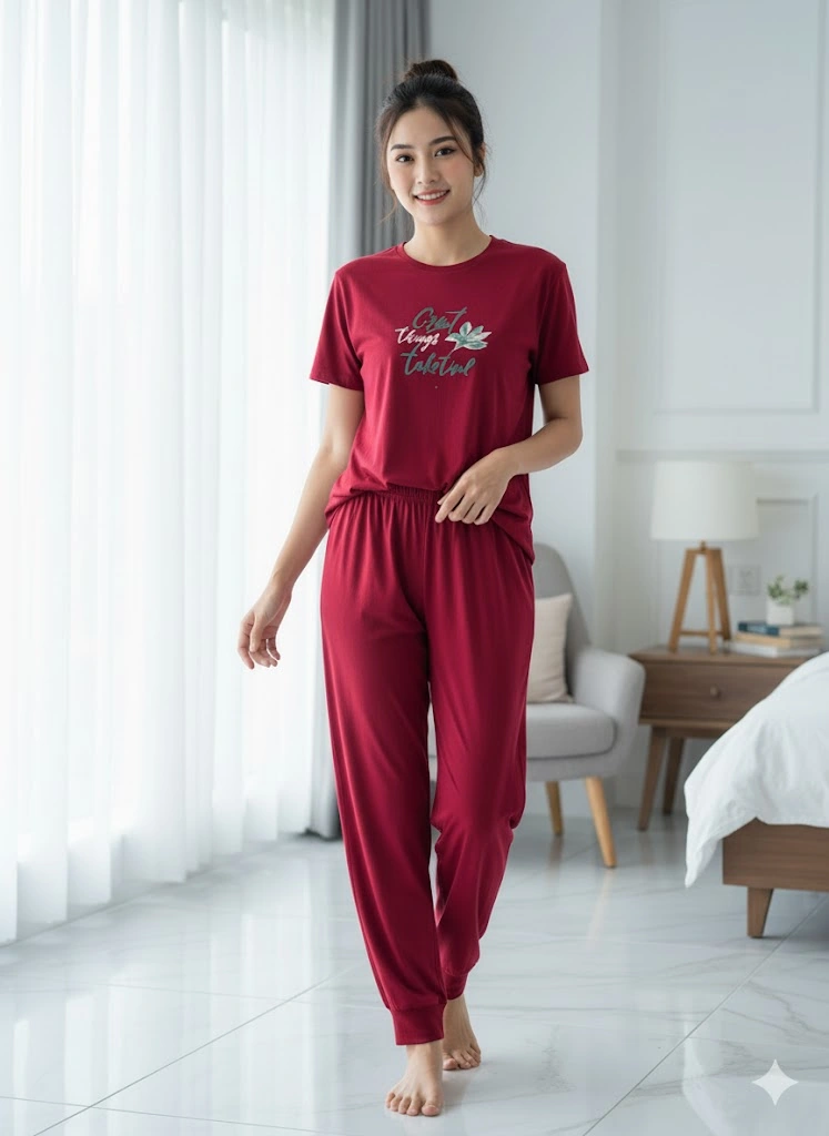 Kadın Bordo Yazlık Pijama Takım Bordo