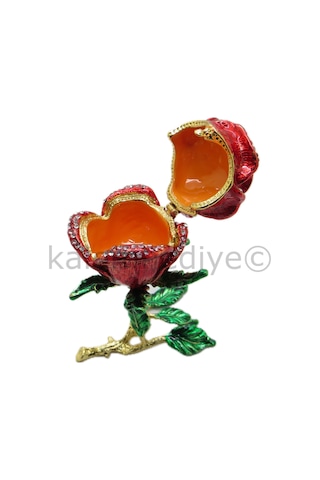 Swarovski Taşlı Kırmızı Gül - Gizli Hazneli Masaüstü Hediyelik Sü