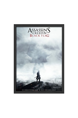 Assassin's Creed Black Flag Siyah Ahşap Çerçeveli Poster, Dekoratif Oyun Duvar Tablosu