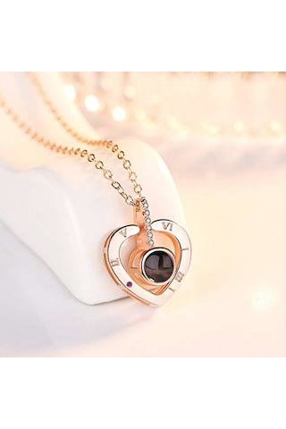 Chavin 100 Dilde Seni Seviyorum Rose Love Kalp Kolye Er05Rs