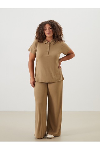 Lcwaıkıkı Basic Haki Beli Lastikli Geniş Paça Kadın Pantolon