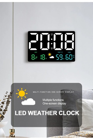 Zilinn Yüksek Çözünürlüklü Geniş Ekran Duvar Saati Sıcaklık Ve Nem Göstergesi Hava Durumu Saati Çok Fonksiyonlu Renkli Dijital Çalar Saat Beyaz Işık-125 Çok Renki