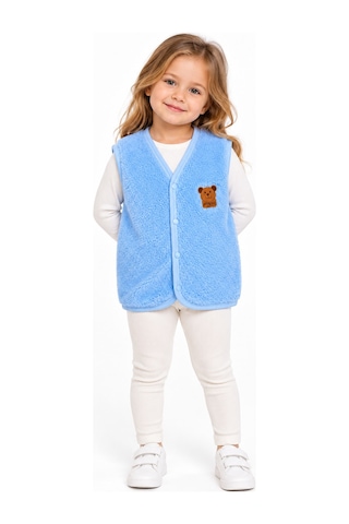 Beniizle Ayıcık Detaylı Unisex Peluş Yelek Mavi