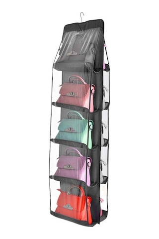 Çanta Saklama Düzenleyici Dolap İçi Çanta Askısı 10 Gözlü Şeffaf Pembe