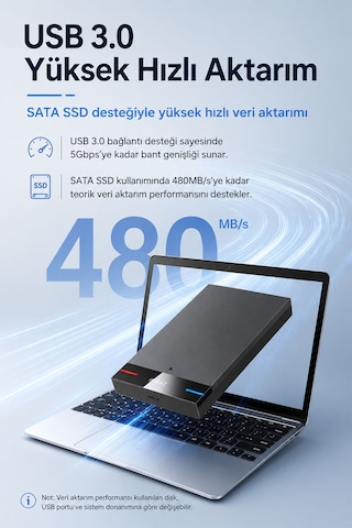 2.5 İnç Usb 3.0 Sata Hdd Ssd Disk Kutusu, 5gbps Harici Disk Kutusu, 480mb/s Veri Aktarımı, Tak Çalıştır, Otomatik Uyku Modu, Led Göstergeli Abs Kasa, Windows Mac Y200