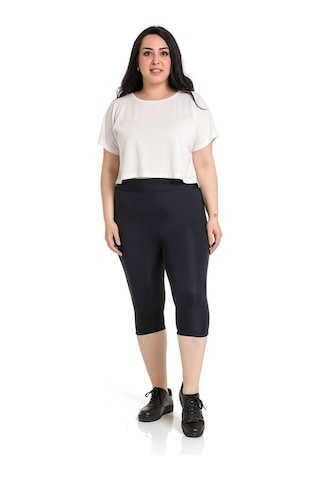 Büyük Beden Karyoka Dikişli Diz Altı Lacivert Bayan Tayt