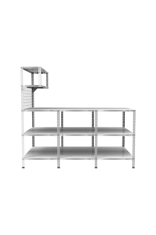 3 Katlı 3'lü Paketleme Masası 177x93 Cm - 2 Raflı Tel Kafesli , Atölye, Depo, Hobi Çalışma Masası Gri