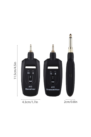 Yunboo Gitar Kablosuz Aktarım Sistemi 2.4ghz - 50m Mesafe, 15ms Gecikme, Şarj Edilebilir Pil, 4 Seviye Ses Ayarı, 3.5mm + 6.35mm Adaptörler