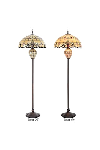 Home London Breeze Barok Tiffany Vitray Ayaklı Lamba, 163 Cm Çift Aydınlatmalı Lambader Ekru Diğer