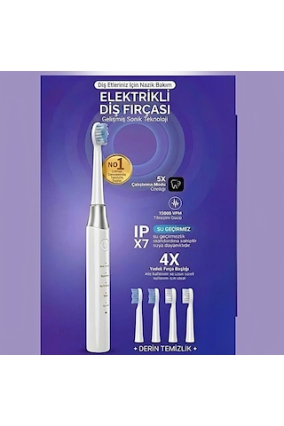 Amf13 Beyaz Şarjlı Elektrikli Diş Fırçası 5 Modlu Ipx7 Su Geçirmez 4 Yedek Başlıklı Set