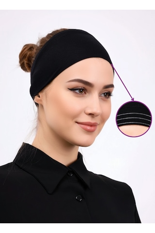Alivascarf Kaymayan Silikonlu Bandana Bone Siyah - Kadın Tesettür Dikişsiz Kaymaz Geçme - Sportif Saç Bandı