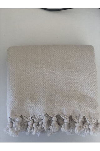 Krem Pamuklu Tekli Koltuk Berjer Örtüsü, Şalı 150x170cm Krem