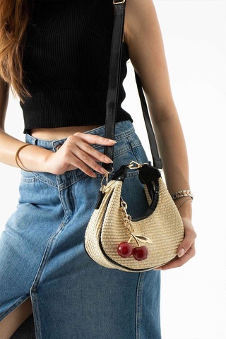 By-kuss Cherry Woven Omuz Çantası Sarı 14115946