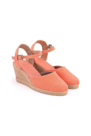 Star Tombis Gerçek Elişi Topuğu Açık Bilekten Bantlı Dolgu Topuk Keten Hasır Espadril Handmade Nar Çiçeği Narçiçeği