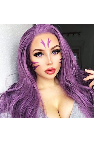 Mor Büyük Dalgalı Uzun Kıvırcık Kadın Peruk