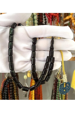Siyah Sedefli Sıkma Kehribar Tesbih